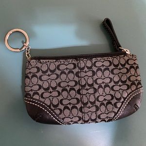 Coach Coin purse Key Chain, Black, Leather bottom